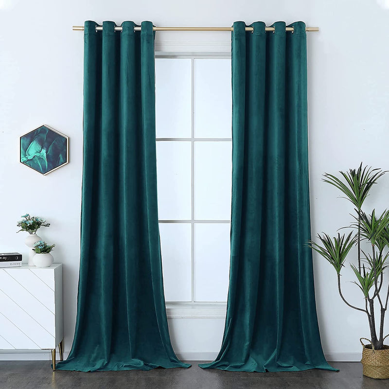 Timeper Burgundy Red Velvet Curtains for Theater - Home Décor Red Blackout Curtains Grommet Thermal Insulated Short Drapes for Studio / Master Bedroom, W52 X L63, 2 Panels Home & Garden > Decor > Window Treatments > Curtains & Drapes Timeper Teal Blue W52 x L84 