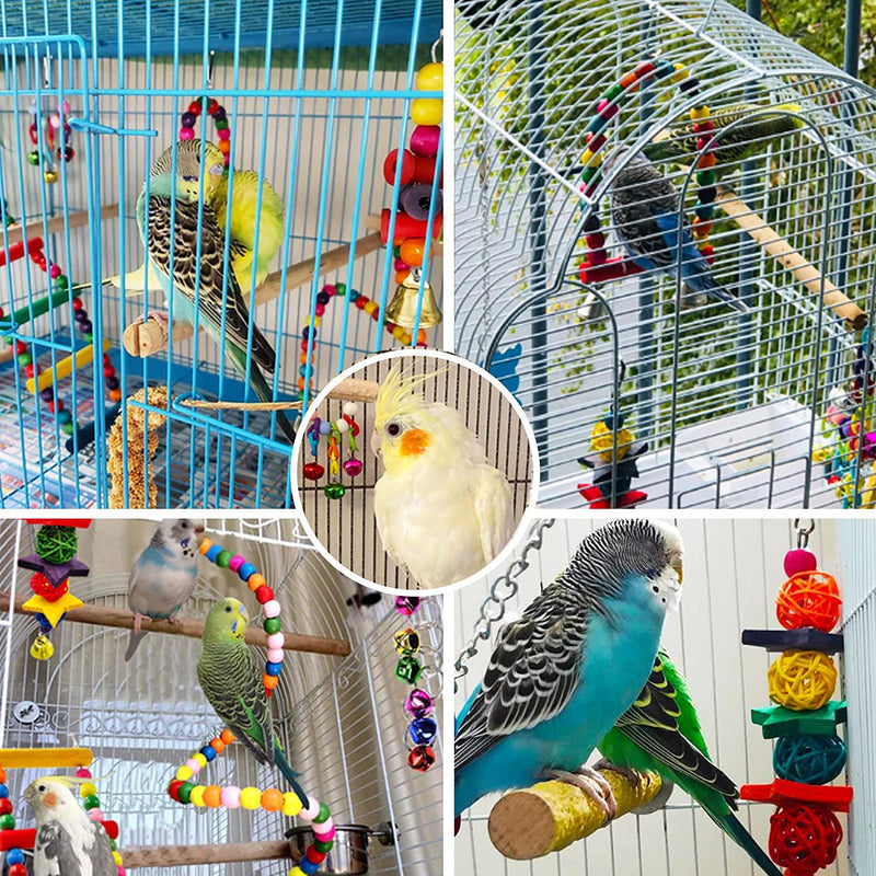7 Pcs Bird Parakeet Cockatiel Toys, ESRISE Hanging Bell Pet Bird Cage Hammock Swing Climbing Ladders Toy Wooden Perch Chewing Toy for Conures, Love Birds, Finche, Budgerigar