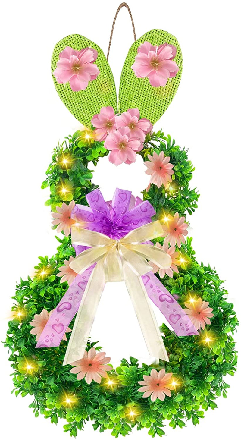 TURNMEON [ Prelit & 20 LED ] Easter Eggs Wreath Decorations for Front Door with Colorful Eggs Berries Seeds Rattan Wreath 16" Battery Operated Warm Lights Easter Decorations for Home Outdoor Indoor Home & Garden > Decor > Seasonal & Holiday Decorations TURNMEON Easter Bunny  