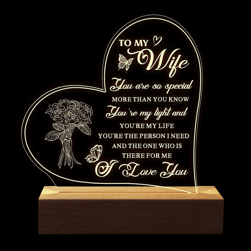 PRSTENLY Anniversary Wedding Gifts for Wife Night Light, to My Wife Gifts Engraved Night Lamp with Wooden Base, Engagement Birthday Gifts for Wife from Husband Home & Garden > Lighting > Night Lights & Ambient Lighting PRSTENLY   