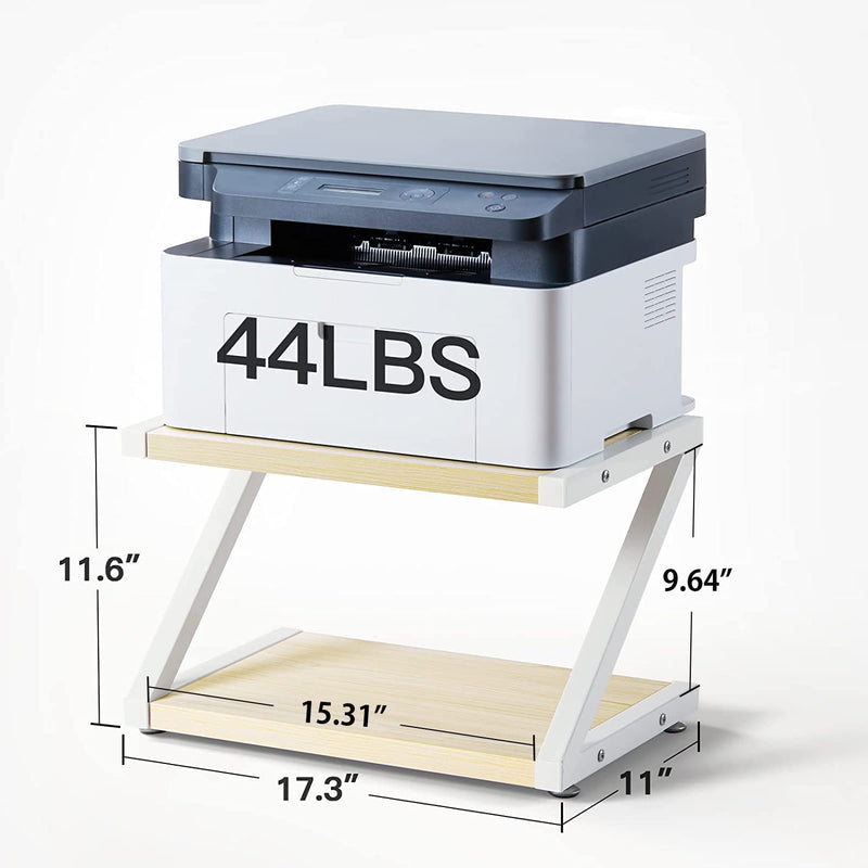 HUANUO Printer Stand, Desktop Stand for Printer, Printer Stand with Storage, Desktop Shelf with Anti-Skid Pads, Printer Table Organizer, Printer Shelf W/ 2 Tier Tray & Hardware & Steel (Light Wood)