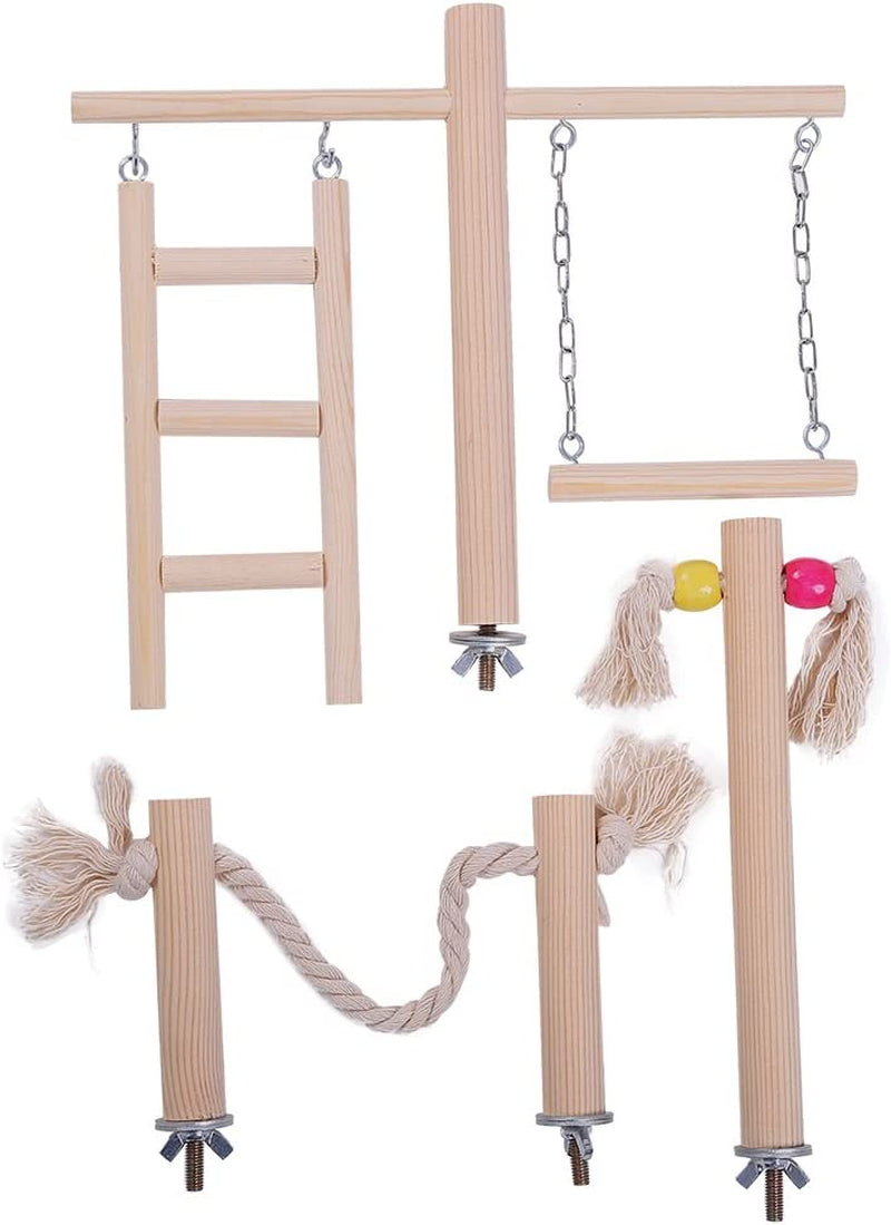 QBLEEV Parakeet Perches outside Cage, Bird Swing Conure Toys Table Cage Top Play Stand Parrot Climbing Ladder Rope Perches Stands Chewing Wood Play Gyms Playground for Cockatiel Lovebirds Finches Animals & Pet Supplies > Pet Supplies > Bird Supplies QBLEEV   