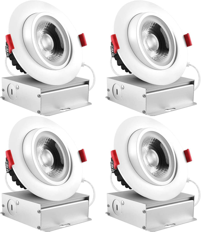 Luxrite 4 Inch Adjustable Gimbal Eyeball LED Recessed Lighting Kit, 3 Color Selectable 3000K | 4000K | 5000K, 11W=75W, 1000 Lumens, Dimmable Canless LED Downlight, IC Rated, Damp Rated (4 Pack) Home & Garden > Lighting > Flood & Spot Lights Luxrite 5000k (Bright White)  