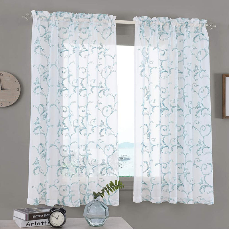 Embroidered Floral Sheer Curtains Beige 63 Inch , Rod Pocket Voile Drapes for Living Room, Bedroom, Vintage Embroidery Semi Crinkle Curtain Panels for Yard, Patio, Villa, Parlor, Set of 2, 52"X 63". Home & Garden > Decor > Window Treatments > Curtains & Drapes MYSTIC-HOME Blue 52"Wx63"L 