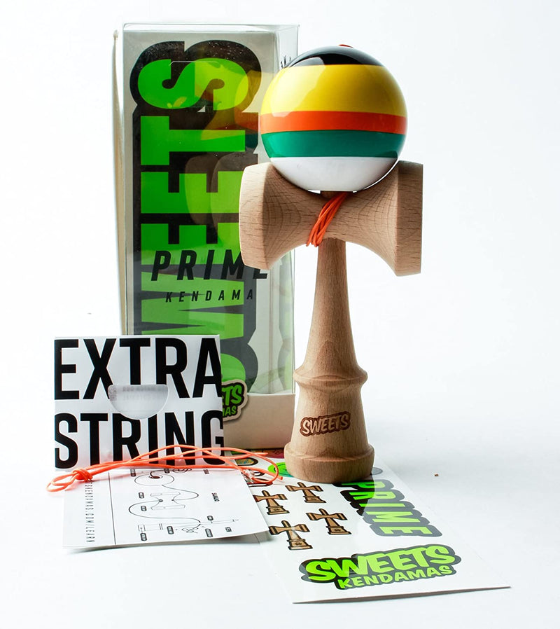 Sweets Kendamas 5-Stripe Prime Kendama - All Levels, Stripe Design, Extra String Accessory Bundle (Poncho) Sporting Goods > Outdoor Recreation > Winter Sports & Activities Sweets Kendamas   