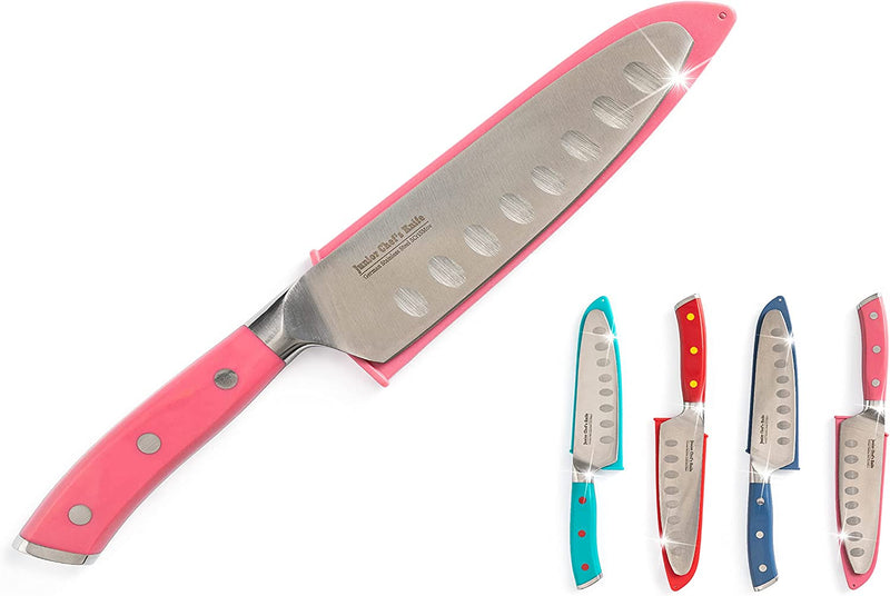 Junior Chef'S Knife for Kids (TEAL) NEW! Full Tang, Tapered Demi-Bolster Design, High Performance German Stainless Steel: 4 Color Choices - Progressive Cooking Tools for Children