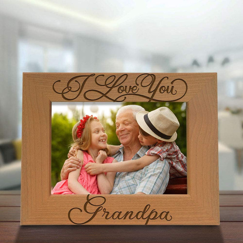 KATE POSH I Love You Grandpa, Grandparent'S Day, Best Grandpa Ever, Grandpa & Me, Engraved Natural Wood Picture Frame from Granddaughter, Grandson (5X7 Horizontal)