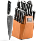 NANFANG BROTHERS Knife Set, 9-Piece Damascus Kitchen Knife Set with Block, ABS Ergonomic Handle for Chef Knife Set, Knife Sharpener and Kitchen Shears, Knife Block Set