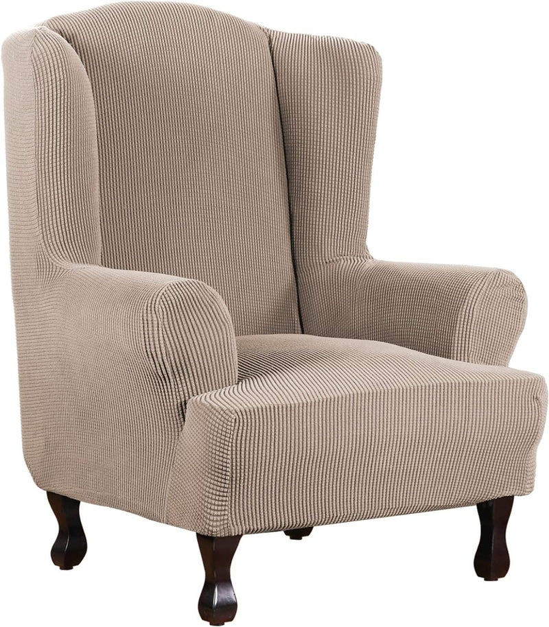 H.VERSAILTEX Wing Chair Slipcover Chair Covers for Wingback Chairs Wingback Chair Covers Slipcovers 1 Piece Stretch Sofa Cover Furniture Protector Soft Spandex Jacquard Checked Pattern, Chocolate Home & Garden > Decor > Chair & Sofa Cushions H.VERSAILTEX Sand 1 