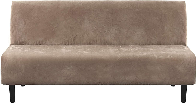 Real Velvet Futon Cover Armless Sofa Covers Sofa Bed Covers Stretch Futon Couch Cover Sofa Slipcover Furniture Protector Feature Thick Soft Cozy Velvet Fabric Form Fitted Stay in Place, Camel Home & Garden > Decor > Chair & Sofa Cushions H.VERSAILTEX Taupe  