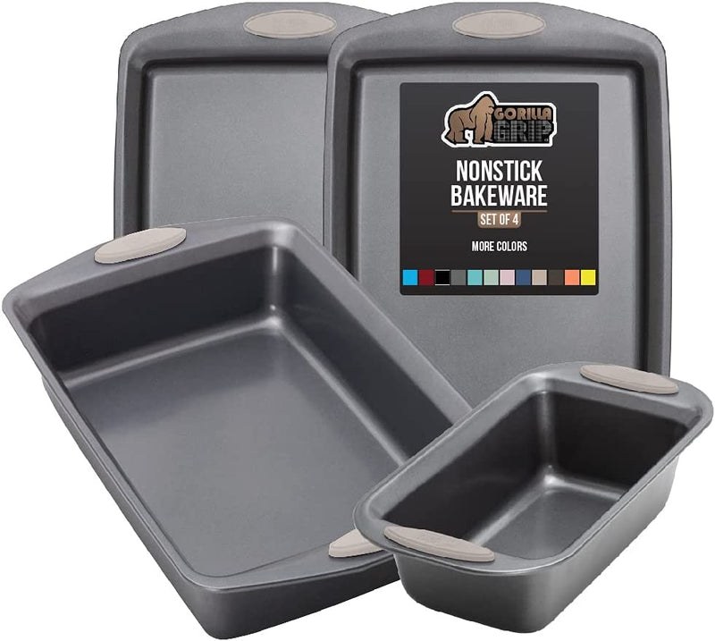 Gorilla Grip Nonstick, Heavy Duty, Carbon Steel Bakeware Sets, 4 Piece Kitchen Baking Set, Rust Resistant, Silicone Handles, 2 Large Cookie Sheets, 1 Roasting Pan and 1 Bread Loaf Pan, Turquoise Home & Garden > Kitchen & Dining > Cookware & Bakeware Hills Point Industries, LLC Almond Bakeware Sets Set of 4