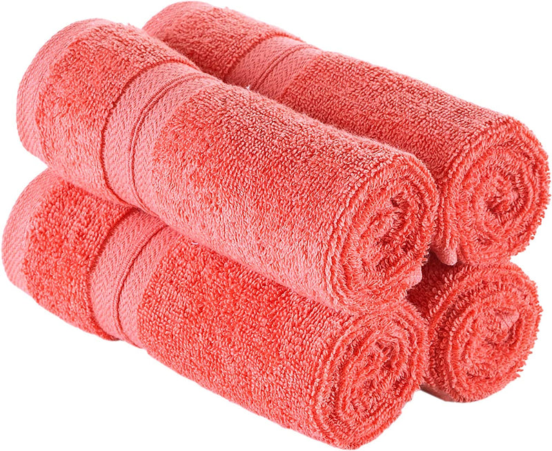 Qute Home 4-Piece Washcloths, Bosporus Collection 100% Turkish Cotton Premium Quality Towels for Bathroom, Quick Dry Soft and Absorbent Turkish Towel, Set Includes 4 Wash Cloths (Coral Red) Home & Garden > Linens & Bedding > Towels Qute Home   