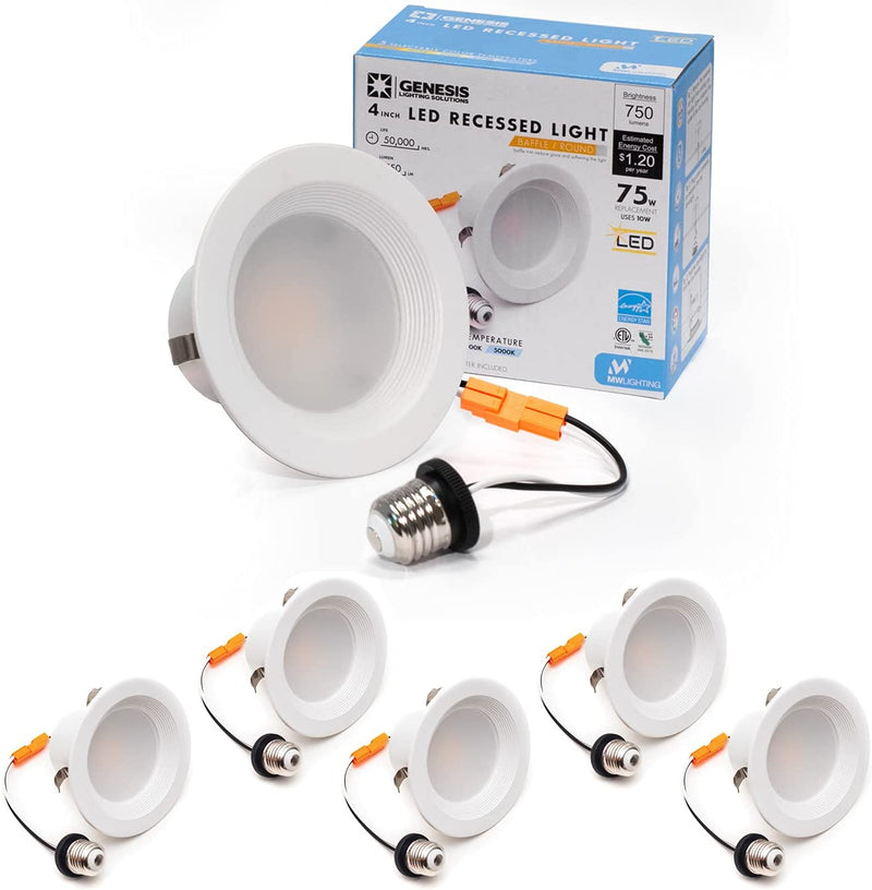 MW 4 Inch 5 Selectable Color Temperature LED Downlight with Baffle Trim, 2700/3000/3500/4000/5000K, Dimmable, 75W Incandescent Equal, 750LM, Energy Star (1 Pack) Home & Garden > Lighting > Flood & Spot Lights mw 6 PACK  