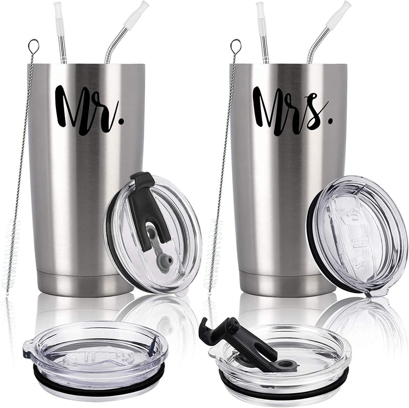 Mr and Mrs Tumbler Set of 2 Stainless Steel Travel Tumbler Ideas for Newlyweds Couples Wife Bride to Be Newly Engaged Bridal Shower, Insulated Travel Tumbler for Wedding Engagement(20 Oz, Black&White) Home & Garden > Kitchen & Dining > Tableware > Drinkware CozyHome 5 Stainless Steel,Silver  