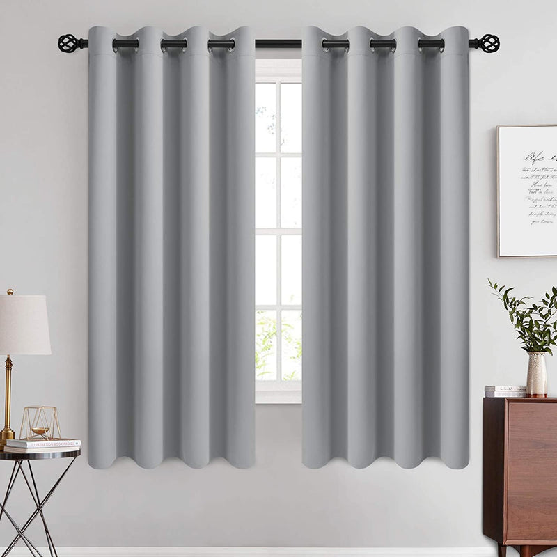 COSVIYA Grommet Blackout Room Darkening Curtains 84 Inch Length 2 Panels,Thick Polyester Light Blocking Insulated Thermal Window Curtain Dark Green Drapes for Bedroom/Living Room,52X84 Inches Home & Garden > Decor > Window Treatments > Curtains & Drapes COSVIYA Light Grey 52W x 63L 