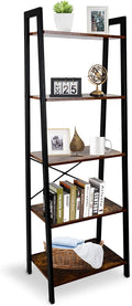 ECOMEX 5-Tier Ladder Shelf Industrial Bookshelf, Ladder Bookshelf Open Storage Rack Wood Bookcase with Metal Frame, Freestanding Storage Shelves for Home Office, Bedroom (Rustic Brown) Home & Garden > Household Supplies > Storage & Organization ECOMEX Rustic Brown 5-Tiers Ladder Shelf 