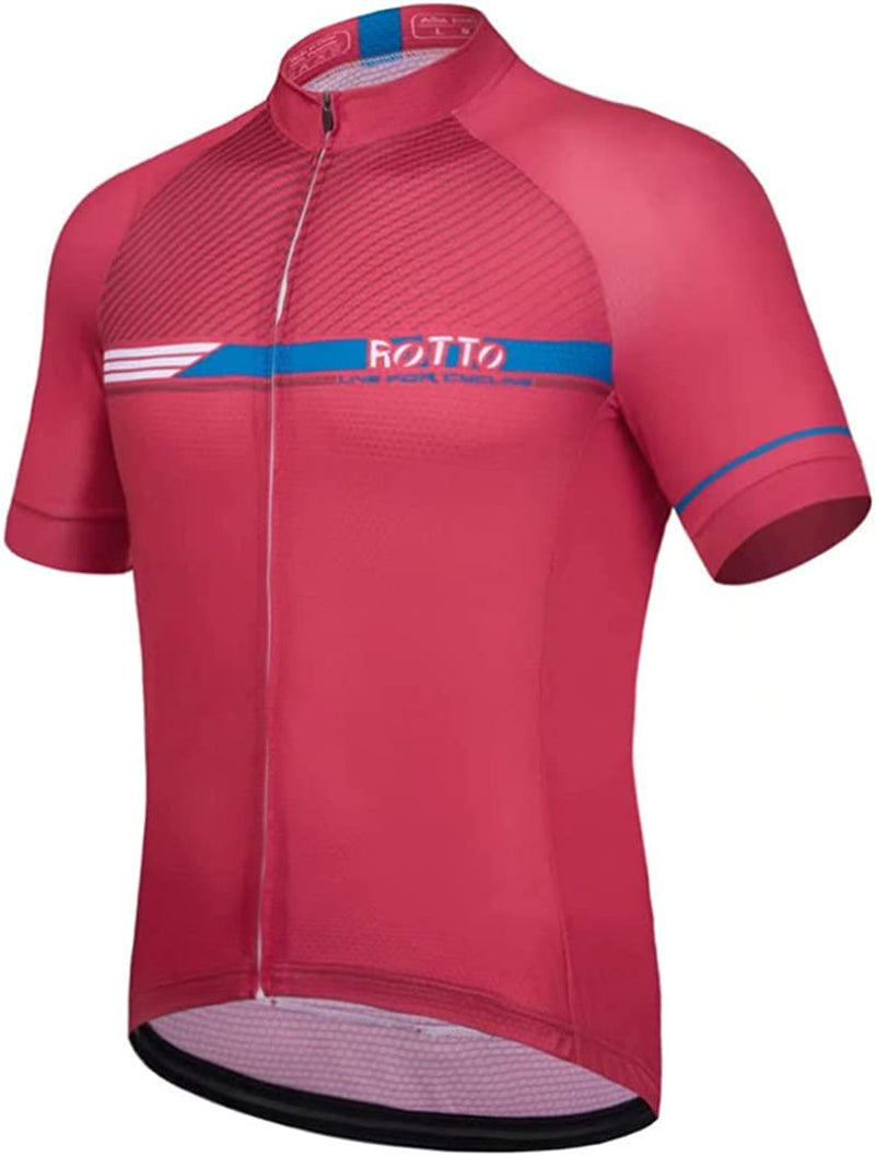 ROTTO Cycling Jersey Mens Bike Shirt Short Sleeve Simple Line Series Sporting Goods > Outdoor Recreation > Cycling > Cycling Apparel & Accessories ROTTO 07 Red Small 