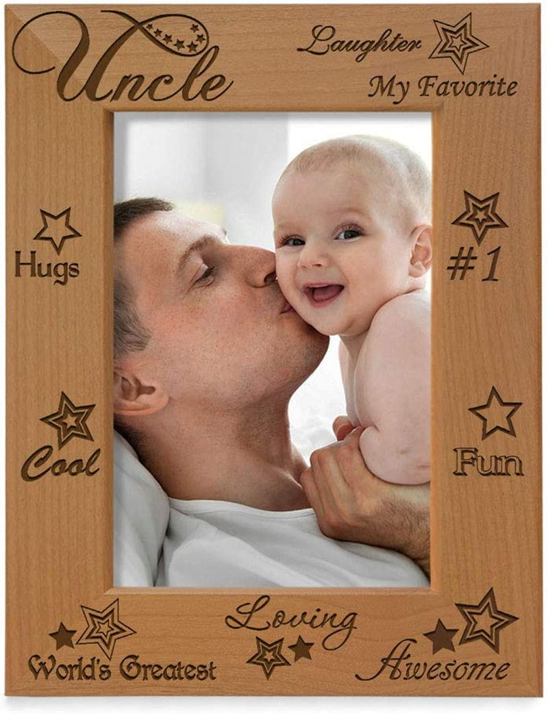 KATE POSH My Awesome, Cool, Loving, Favorite Uncle Engraved Natural Wood Picture Frame, Best Uncle Ever Gifts (5X7 Vertical)