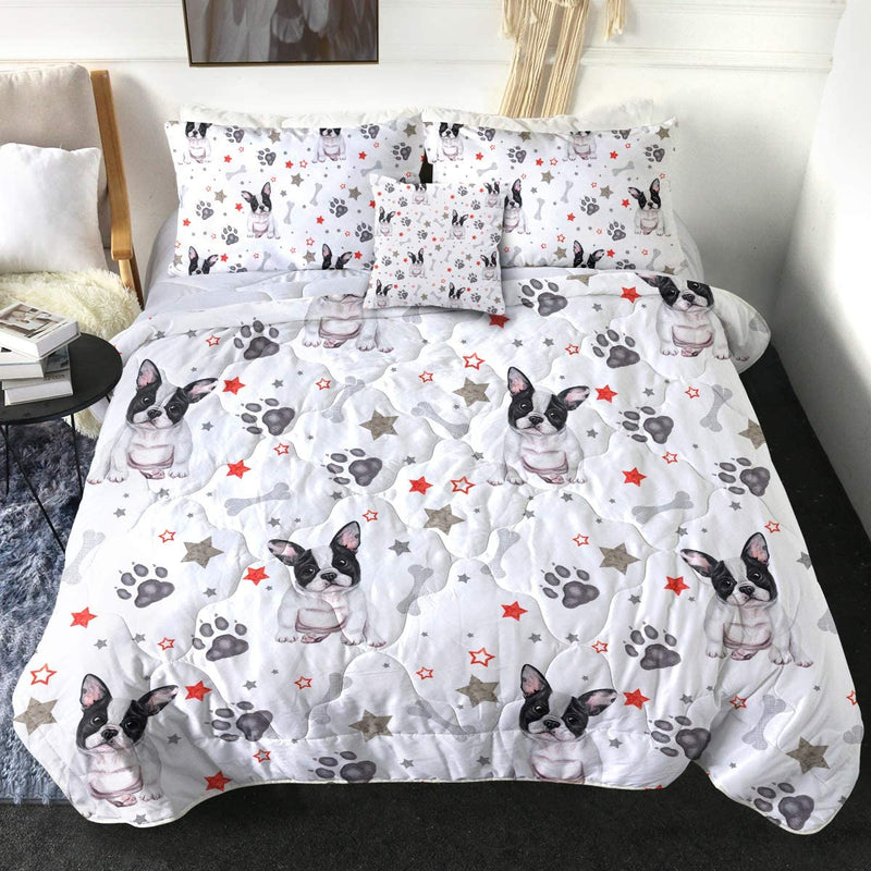 Sleepwish Valentines Day Comforter Set Pug Pink Heart Quilt Set for Queen Bed 4 Piece Dogs Pattern Quilt Sets Cute Animals Bedding Sets with 2 Pillow Shams and 1 Cushion Cover Gifts for Women Him Her Home & Garden > Linens & Bedding > Bedding Youhao 1 Full 