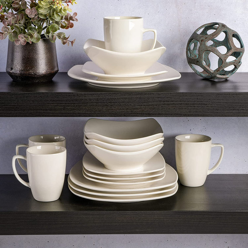 Gibson Home Zen Buffet Porcelain Dinnerware Set, Service for 4 (16Pcs), White (Square)