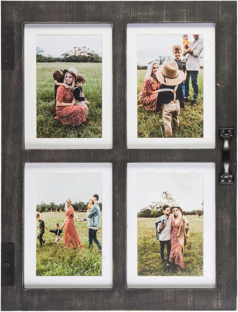 GLM Farmhouse Picture Frames, Holds 4 Photos - 4X6 with Mat or 5X7 Picture Frame Collage, Picture Frames Collage Wall Decor, Collage Picture Frames, Photo Collage Frame, Collage Frames for 4X6 Pictures (Brown)