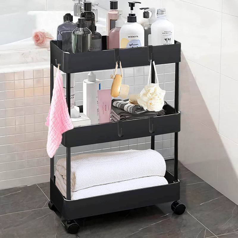 Neholef Slim Storage Cart,4 Tier Utility Rolling Cart with Wheels,Kitchen Laundry Room Bathroom Organization Mobile Shelving Unit Cart,Slide Out Storage Organizer Cart for Narrow Places Home & Garden > Household Supplies > Storage & Organization Neholef 3tier Black 7.1in  