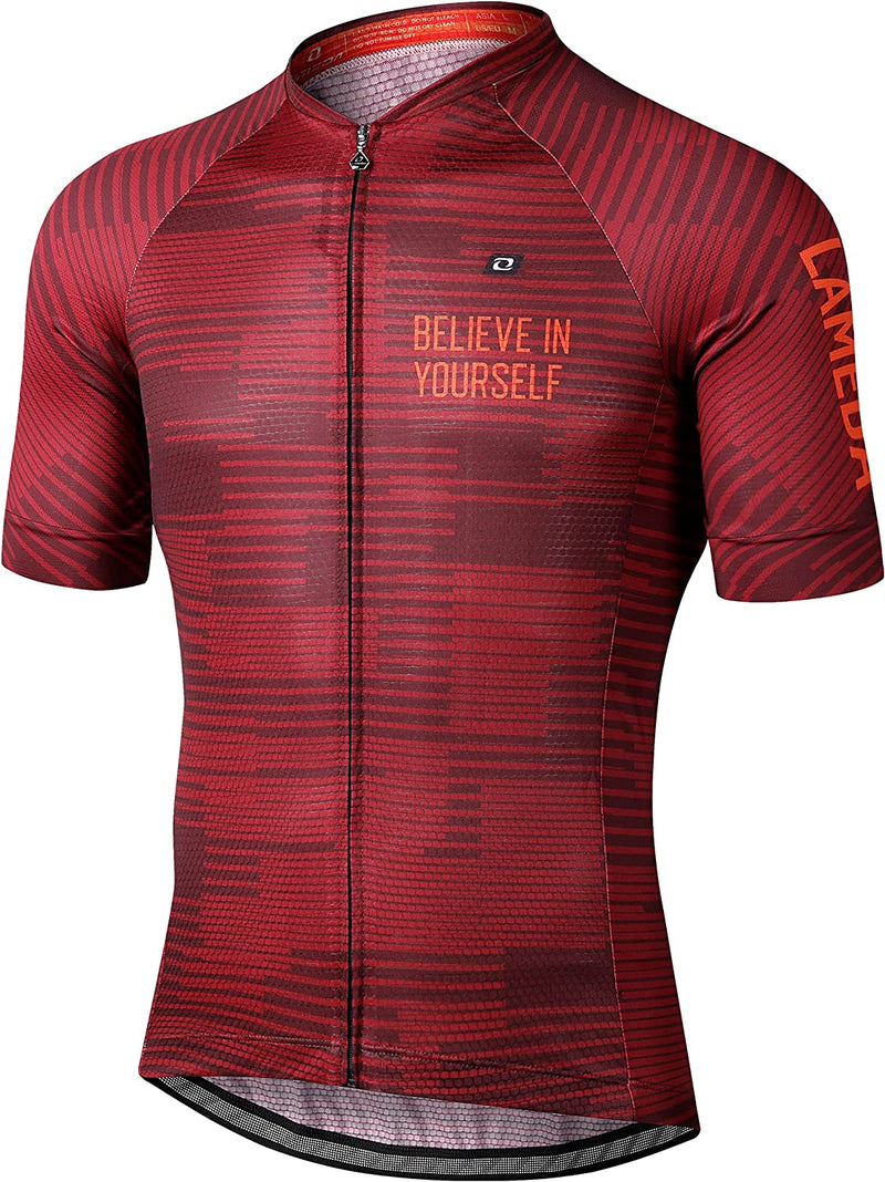 LAMEDA Men'S Cycling Jersey Breathable Lightweight Short Sleeve Elastic Pro Road Bike Shirt Full Zip Sporting Goods > Outdoor Recreation > Cycling > Cycling Apparel & Accessories LAMEDA Red X-Large 