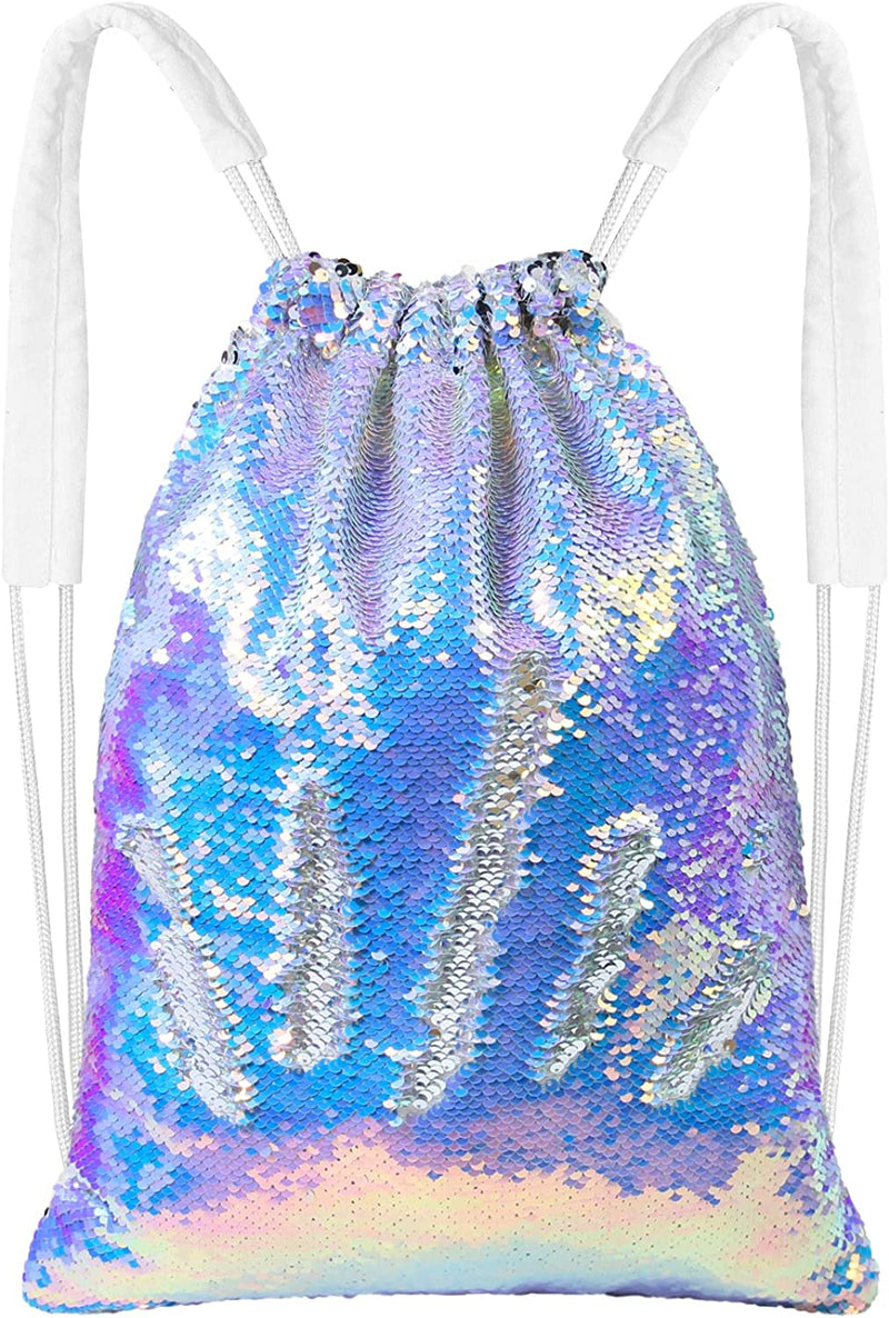 MHJY Sparkly Sequin Drawstring Bag,Mermaid Sequin Backpack Glitter Sports Dance Bag Shiny Travel Backpack Home & Garden > Household Supplies > Storage & Organization touchhome Mermaid Purple/Silver  