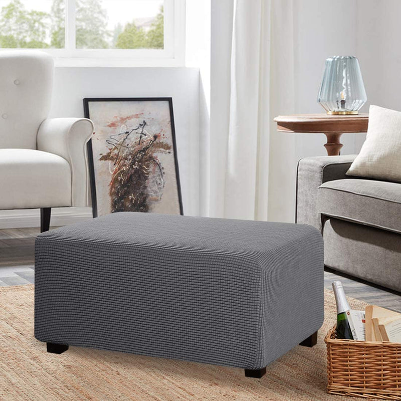 Ottoman Slipcovers Footrest Sofa Slipcovers Footstool Protector Covers High Spandex Lycra Slipcover Machine Washable Cover with Spandex Jacquard Checked Pattern，Standard Size, Charcoal Gray Home & Garden > Decor > Chair & Sofa Cushions PrimeBeau   