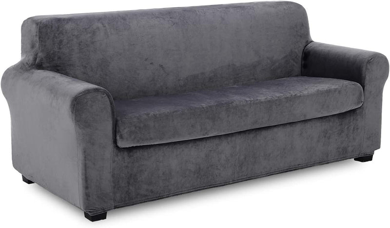 TIANSHU 2 Piece Sofa Slipcover, Stretch Oversized Couch Cover for 4 Cushion, Sofa Cover for Living Room,Stylish Jacquard Furniture Cover Protector (XL Sofa, Chocolate) Home & Garden > Decor > Chair & Sofa Cushions TIANSHU Velvet Gray Sofa 