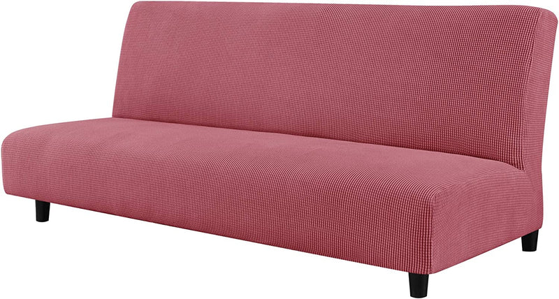 CHUN YI Stretch Armless Sofa Slipcover Elastic Fitted Full Folding Futon Cover without Armrests with Elastic Bottom for Kids, Removable Machine Washable Furniture Sofa for Futon Couch (Sand) Home & Garden > Decor > Chair & Sofa Cushions CHUN YI Coral Pink  