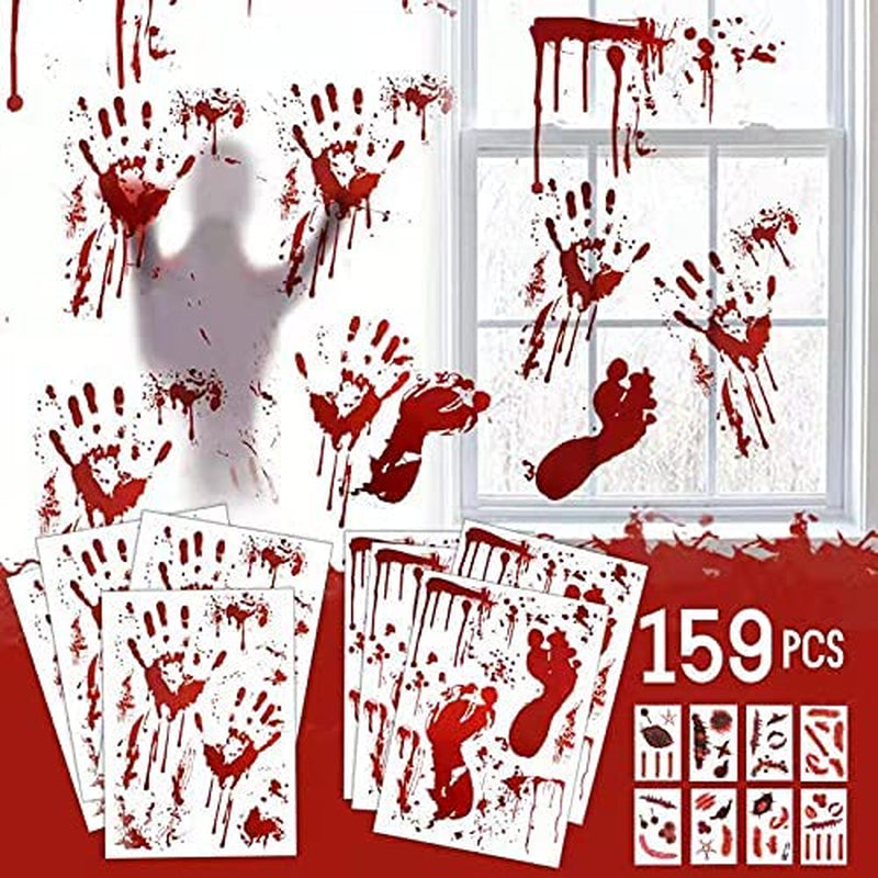 159 PCS Halloween Decorations, 8 Sheets Terror Bloody Handprint Footprint Window Stickers, 8 Sheets Tattoo Stickers, Halloween Party Indoor/Outdoor Decoration,Spooky Wall Decal and Floor Stickers  DOGODE   