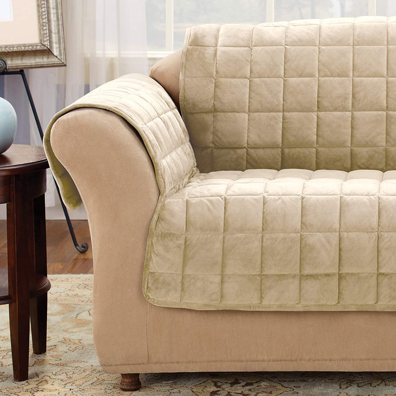Surefit Deluxe Microban Sofa Furniture Cover, Quilted Velvet Polyester, Machine Washable, Ivory Home & Garden > Decor > Chair & Sofa Cushions SureFit   