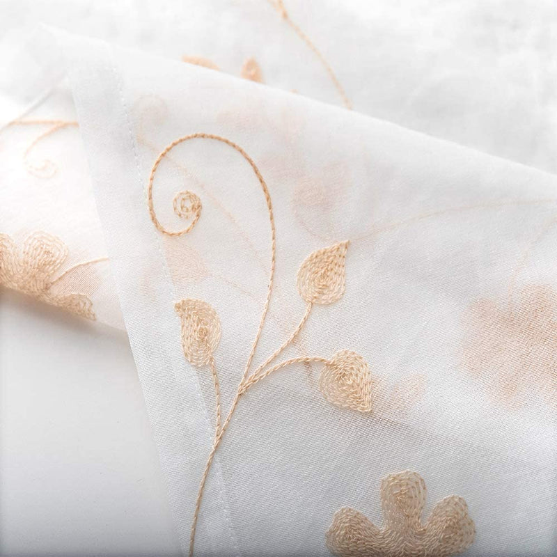 Floral Embroidery Gold Sheer Curtains 84 Inches Long, Rod Pocket Sheer Drapes for Living Room, Bedroom, 2 Panels, 52"X84", Semi Crinkle Voile Window Treatments for Yard, Patio, Villa, Parlor. Home & Garden > Decor > Window Treatments > Curtains & Drapes MYSTIC-HOME   