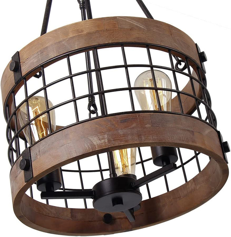 Anmytek round Wooden Chandelier Metal Pendant Three Lights Decorative Lighting Fixture Retro Rustic Antique Ceiling Lamp (Three Lights) Home & Garden > Lighting > Lighting Fixtures > Chandeliers Anmytek   
