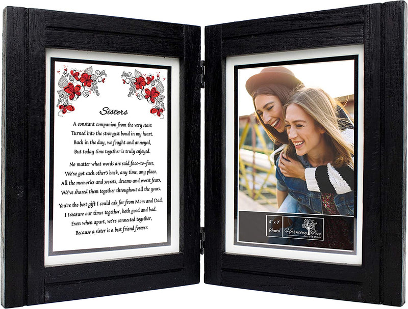 Sisters Gifts from Sister - 5X7 Picture Frame and "Sisters" Poem - Birthday, Valentines Day, Wedding, Christmas, Long Distance, Mothers Day, Maid of Honor, Best Friend Home & Garden > Decor > Picture Frames Harmony Tree Collections BLACK  
