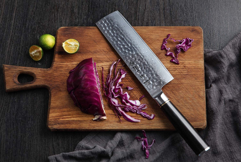 HEZHEN 5PC Damascus Kitchen Knives Set, Chef Knife Nakiri Santoku and Utility Knife Hammered Forging 67 Layer Japanese Damascus Steel Professional Chef'S Kitchen Knife Ebony Handle - Classic Series