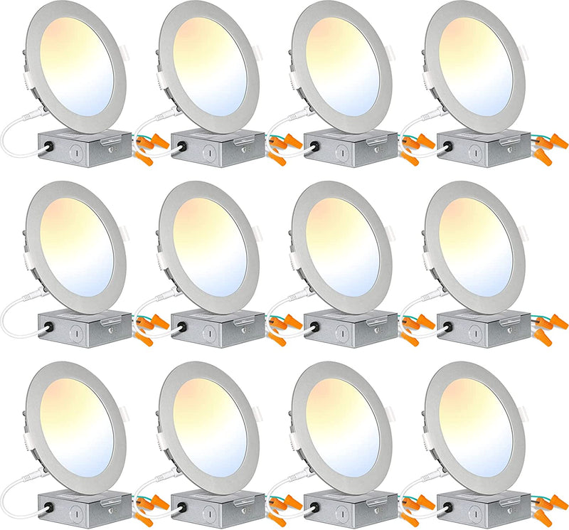 Hykolity 12 Pack 6 Inch 5CCT Ultra-Thin LED Recessed Ceiling Light with Junction Box, 2700K/3000K/3500K/4000K/5000K Selectable, CRI90, 14W=100W, 1100Lm, Dimmable Recessed Lights, Can-Killer Downlight Home & Garden > Lighting > Flood & Spot Lights hykolity 5cct 6 Inch | Silver 