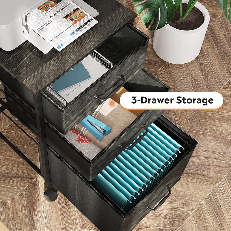 DEVAISE Mobile File Cabinet, Rolling Printer Stand with 3 Drawers, Fabric Vertical Filing Cabinet Fits A4 or Letter Size for Home Office, Charcoal Black Wood Grain Print Home & Garden > Household Supplies > Storage & Organization DEVAISE   