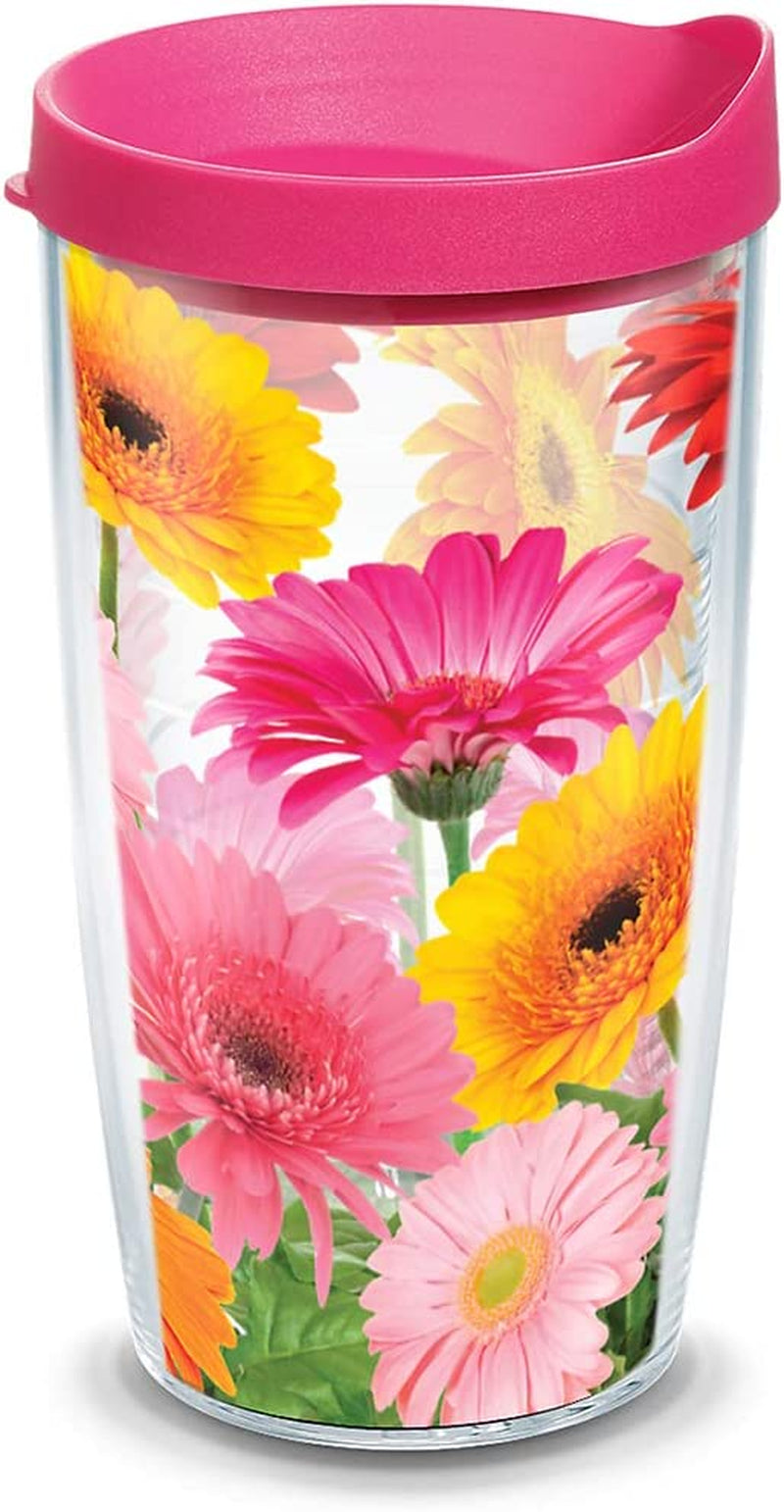 Tervis Gerbera Daisies Tumbler with Wrap and Fuchsia Lid 24Oz, Clear