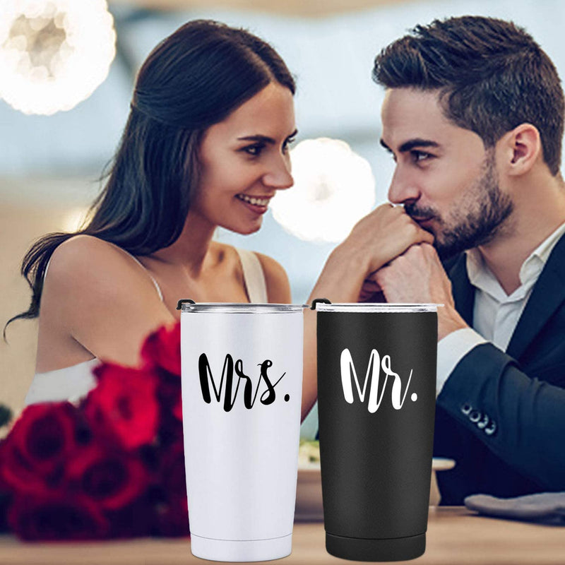 Mr and Mrs Tumbler Set of 2 Stainless Steel Travel Tumbler Ideas for Newlyweds Couples Wife Bride to Be Newly Engaged Bridal Shower, Insulated Travel Tumbler for Wedding Engagement(20 Oz, Black&White) Home & Garden > Kitchen & Dining > Tableware > Drinkware CozyHome   