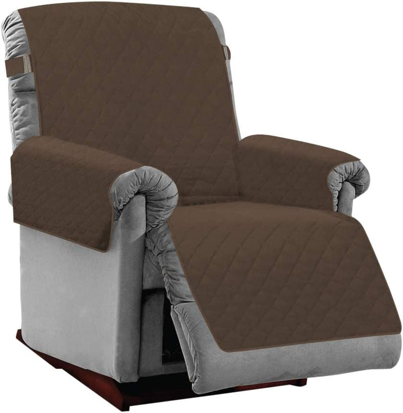 MIGHTY MONKEY Patented Sofa Slipcover, Reversible Tear Resistant Soft Quilted Microfiber, XL 78” Seat Width, Durable Furniture Stain Protector with Straps, Washable Couch Cover, Chevron Navy White Home & Garden > Decor > Chair & Sofa Cushions MIGHTY MONKEY Chocolate/Taupe Recliner 