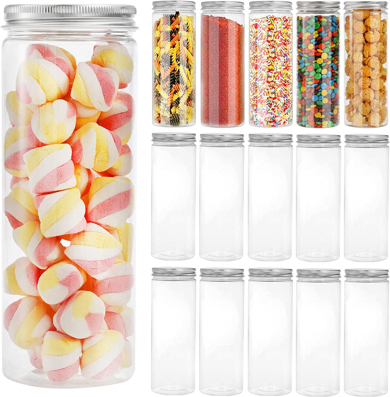 Tebery 16 Pack Plastic Spice Jars Bottles Containers with Lids 17Oz Clear Straight Cylinders Plastic Canisters for Food & Home Storage Home & Garden > Decor > Decorative Jars Tebery   