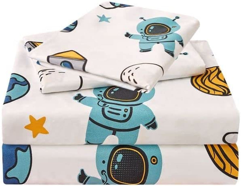 JSD Beach Theme Kids Printed Sheet Set Twin Deep Pocket, 3 Piece Soft Starfish Jellyfish Warm Microfiber Bed Sheets Home & Garden > Linens & Bedding > Bedding JSD Astronaut Twin 