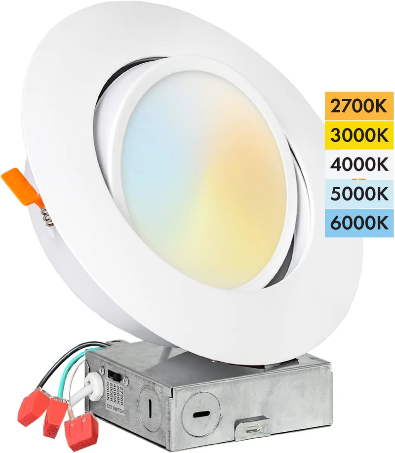 [4-Pack] PROCURU 6-Inch Gimbal Air-Tight LED 2700K-6000K Color Selectable, Rotate & Swivel Ultra-Thin Recessed Ceiling Downlight with J-Box, Dimmable, IC Rated (V6SL-GB-4P) Home & Garden > Lighting > Flood & Spot Lights PROCURU 2700k/3000k/4000k/5000k/6000k Selectable 6-Inch (1-Pack) 