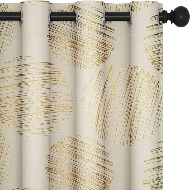 Deconovo Extra Long Curtains 95 Inches Long, Gold Foil Print Curtains for Sliding Glass Door, Thermal Insulated Drapes, Grommet Top (52X95 Inch, Black, 2 Panels) Home & Garden > Decor > Window Treatments > Curtains & Drapes Deconovo Light Beige/Gold 52W x 95L Inch 