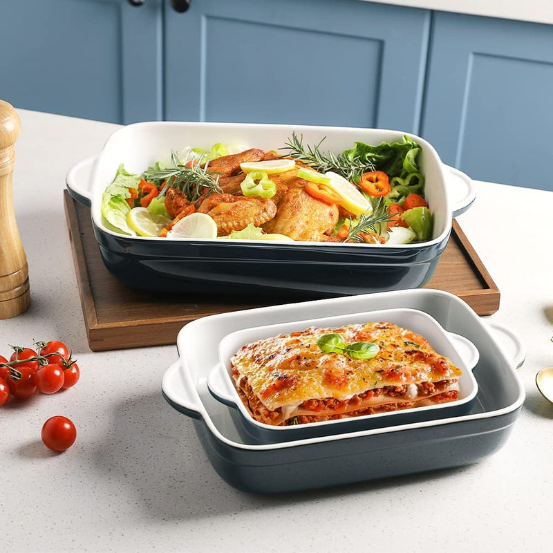 Sweejar Ceramic Baking Dish, Non-Stick Roasting Pan with Handles, Rectangular Lasagna Pan for Cooking, Kitchen, Cake Dinner, Banquet and Daily Use, 13*9 Inches, Set of 3 (Navy) Home & Garden > Kitchen & Dining > Cookware & Bakeware SWEEJAR   
