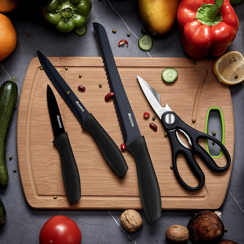 MIDONE Knife Set, 17 Pieces German Stainless Steel Kitchen Knife Set, Include Kitchen Accessories, Black Home & Garden > Kitchen & Dining > Kitchen Tools & Utensils > Kitchen Knives MIDONE   