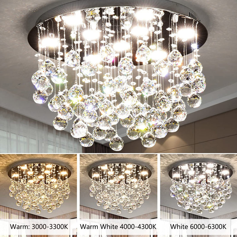 7PM 20" Small Chandeliers, 9-Light Modern round Crystal Chandeliers, Flush Mount Ceiling Light Fixture, Dimmable, Adjustable Color Temperature, Mini Chandeliers for Bedroom, Living Room, Dining Room Home & Garden > Lighting > Lighting Fixtures > Chandeliers 7PM   