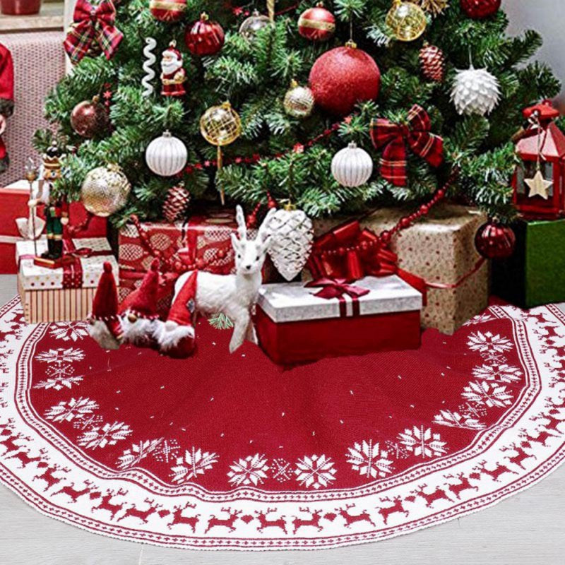 Christmas Tree Skirt PVC Base Diameter 30-Inch Snowflake Elk Knitting Tree Collar Xmas Party Home Decoration Home & Garden > Decor > Seasonal & Holiday Decorations > Christmas Tree Skirts Alphatouch Red 35.4in  